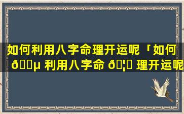 如何利用八字命理开运呢「如何 🐵 利用八字命 🦅 理开运呢女生」